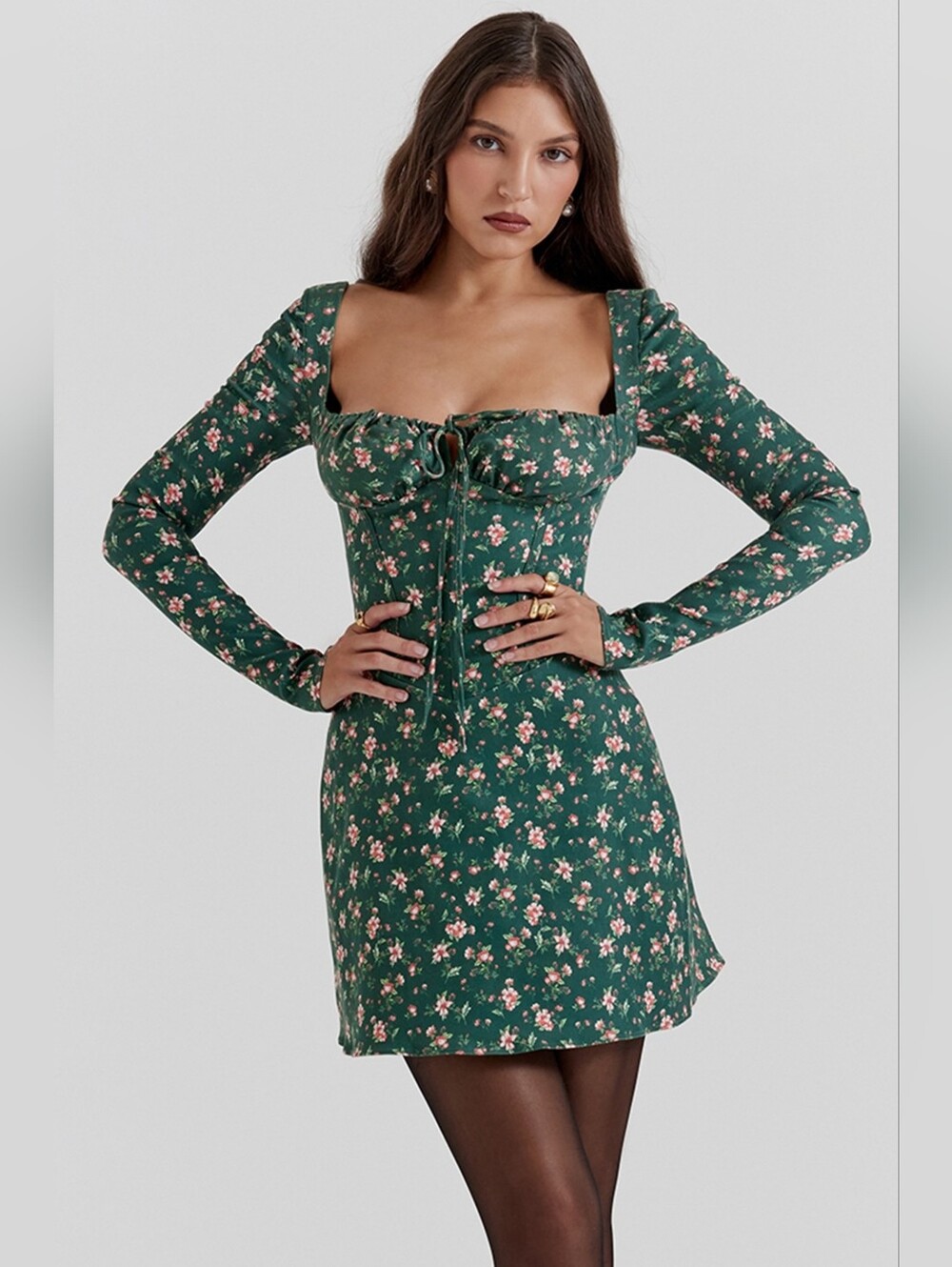 House of CB Green Floral 'Malika'- Small (Tall Length)